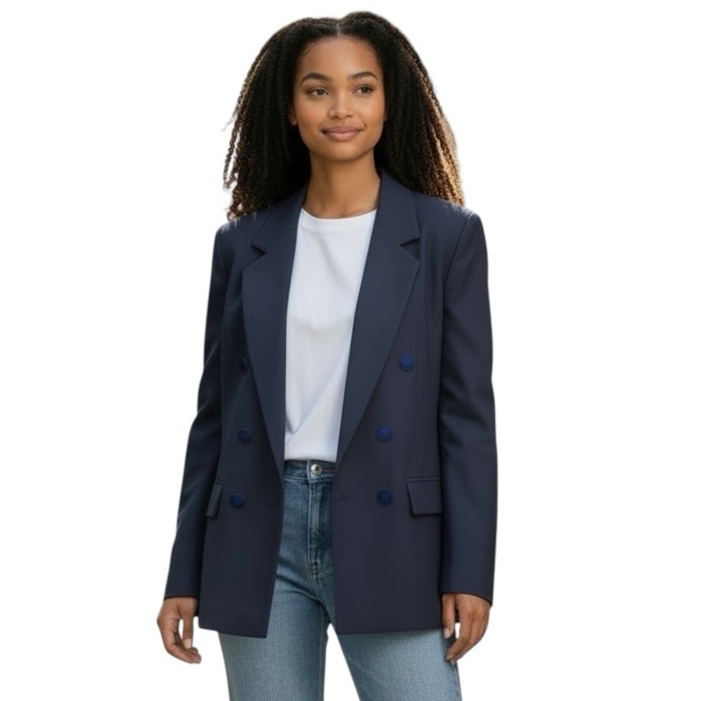 VTG Pendleton Navy Blue Double-Breasted Blazer 100% Wool Womens Size 8 Classic - Picture 2 of 10
